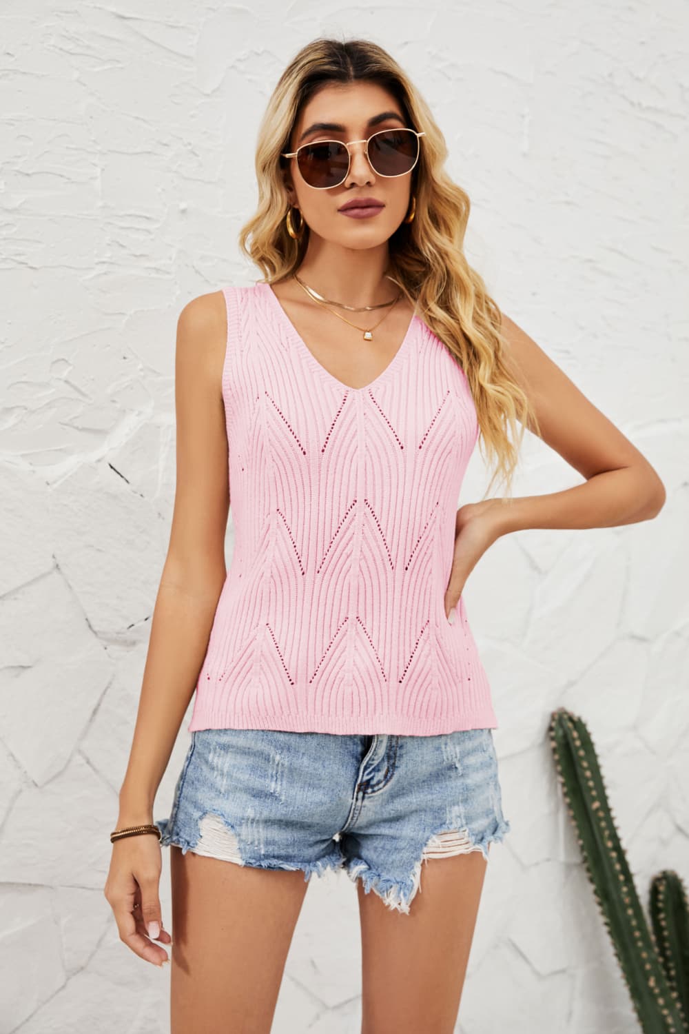 Mango Sunset V-Neck Knit Top | Hypoallergenic - Allergy Friendly - Naturally Free