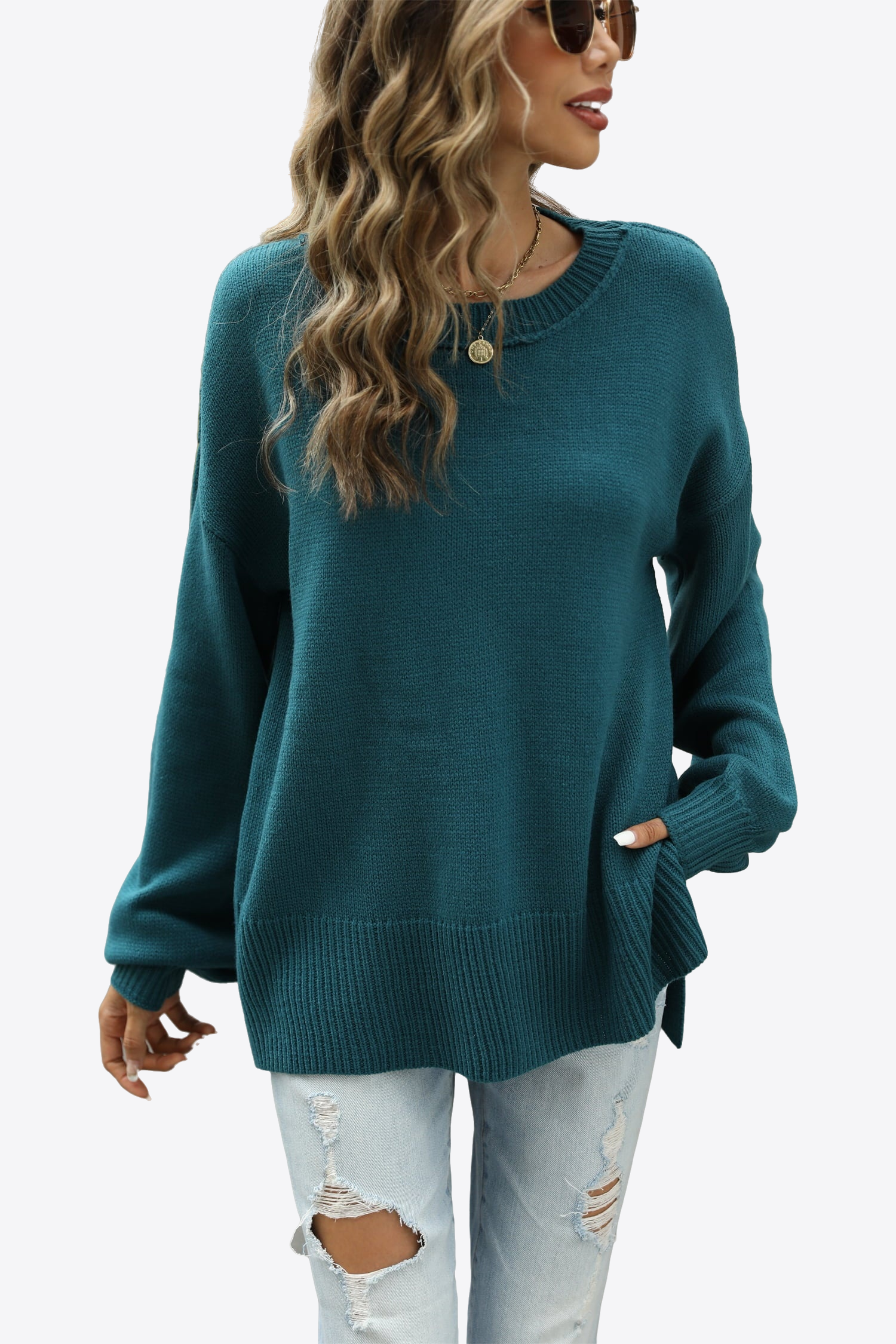 Oceanic Orchard Round Neck Dropped Shoulder Sweater | Hypoallergenic - Allergy Friendly - Naturally Free
