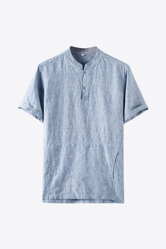 Blueberry Melody Button Up 100% Linen Men's Shirt
